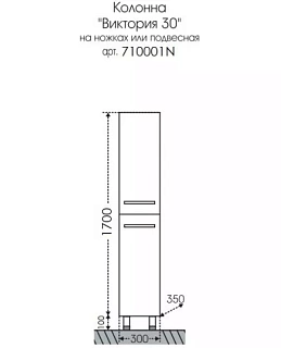 Пенал напольный/подвесной "Виктория" 30см 2 дверки правый СанТа