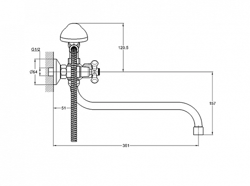 Смеситель д/ванны G-lauf (QMT7-A722) крест кер.