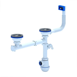 Сифон 3 1/2х40 бутылочный ДВОЙНОЙ д/мойки с пер и отводом с/м Ани  А7500S  (10)