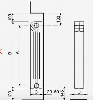 Радиатор бимет. Fondital  ALUSTAT PLUS 500/100 12реб.(190 Вт/ребро)