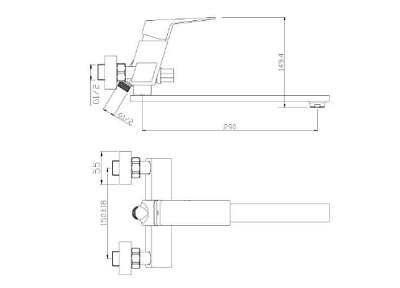 Смеситель д/ванны GRANO хром d35  длинный излив  35L35 ARGO 43492 ВЫГОДА!!