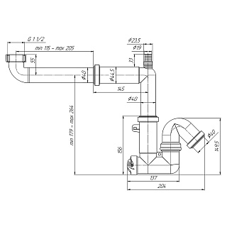 Сифон 1 1/2х40 смещенный с отводом для стиральной машины, без выпуска F5320 (25)