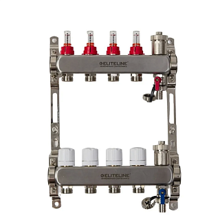 Коллектор с расходомерами 12-вых нерж. БЕЗ кранов (расход., дрен.кран, воздухоотв.) ELITELINE (KMV-003-12)