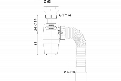 Сифон NEO AIR с выпуском 1¼ х 40 мм и с гофротрубой L800 мм, 40х40/50 мм 30987079 (35)
