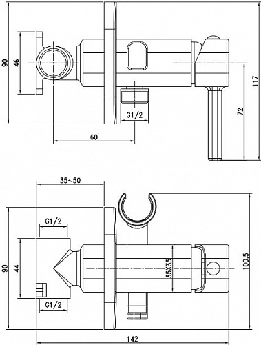 Встраиваемый смеситель с гигиеническим душем, IDDIS, 004SBS0i08