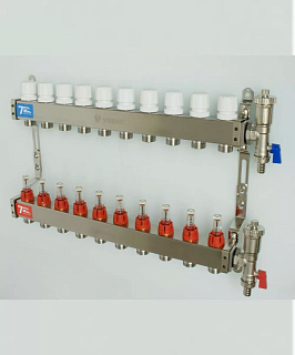 Коллектор с расходомерами 10-вых нерж. БЕЗ кранов  квадр. корпус Vieir (VR119-10А) (2)