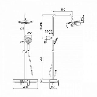 Смеситель для ванны с верхним душем, Shelfy, IDDIS, SHESB3Fi06