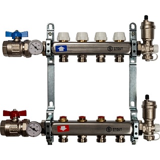 Коллектор 4-вых. нерж. ст. в сборе без расходомеров (SMS 0912 000004) STOUT