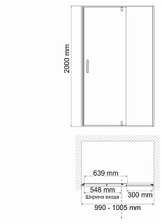 Дверь для душа WasserKraft Aisch 55P12 1000x2000 мм распашная профиль матовое золото