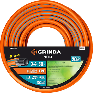 Шланг полив Grinda PROLine FLEX 3-х сл, 20атм , армир 3/4" - 50 м /бухта (429008-3/4-50) 
