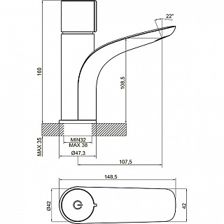 Смеситель д/умывальника GELIOS d33  3504L хром/золото ARGO 41934 АКЦИЯ