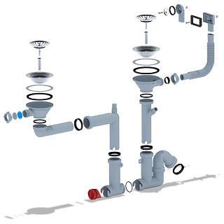 Сифон 3 1/2"*40,  двойной, смещенный с отводом для стиральной машины , гибким круглым и прямоугольным переливом F7500S (10)