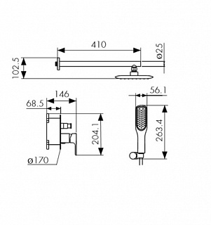 Душ. система Kaiser Rios скрытый монтаж с верхним и нижним душем (66077)
