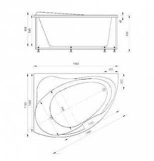Ванна акриловая Альтаир асимметричная левая  (экран+сифон)