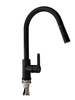 MAGNUS Смеситель д/кухни, С-обр вытяжной излив нерж. ст. марка 304, ЧЕРНЫЙ код: 9130