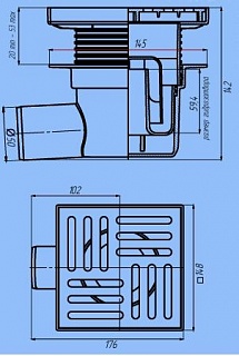 Трап гориз Ду-50 регулируемый с решеткой из пластика 15*15 Ани ТА5610 (10)