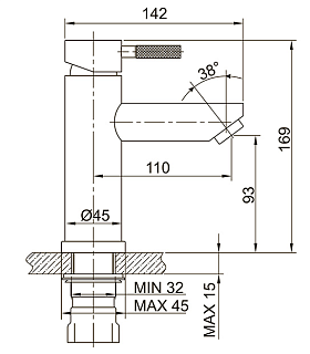 Смеситель д/умывальника SOLID нерж. d35, гайка 3504 ARGO 43970