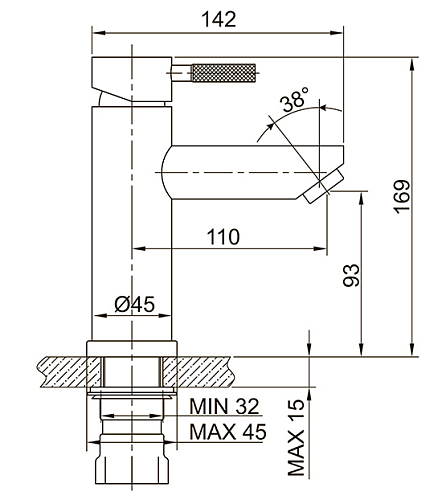Смеситель д/умывальника SOLID нерж. d35, гайка 3504 ARGO 43970