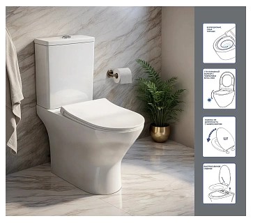 Унитаз-компакт Cerutti SPA "BERNINA Tornado" безободковый сид.дюропл. м/лифт CT10815/CT11133