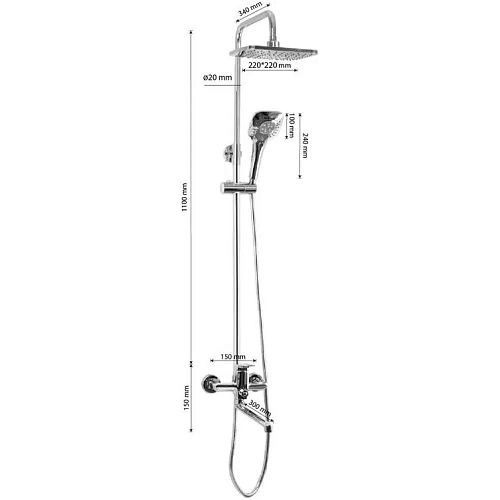 MAGNUS Душ.система с длинным изливом латунь хром (8575)