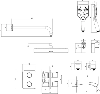 Душевая система "Yeti" (LM7842C) с термостатом, встраиваемый с 2-мя лейками+излив  LEMARK 
