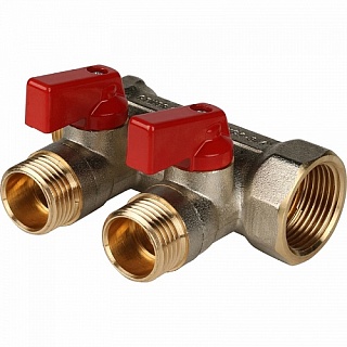 Коллектор с шар.кранами 3/4", 2 отвода 1/2" (SMB 6210 341202) STOUT(красные ручки)