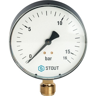 Манометр 0...16 bar, Dn100 1/2" радиал. (SIM-0010-101615) STOUT