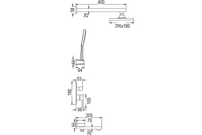 Душ. система ROSE встраиваемая 3 в1 черный R2835H