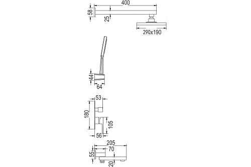 Душ. система ROSE встраиваемая 3 в1 черный R2835H