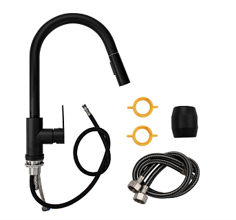 MAGNUS Смеситель д/кухни, С-обр вытяжной излив нерж. ст. марка 304, ЧЕРНЫЙ код: 9130