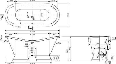 Ванна литьевой мрамор Эстет Бостон отдельностоящая + обрешетка без ножек