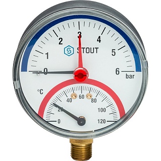 Термоманометр  0...6 bar 0...120' C с автомат.запорным клапанов Dn 80 1/2" (SIM-0006-800615) радиальный