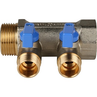 Коллектор с шар. краном синий 1"х1/2х2  (SMB 6201 011202) STOUT