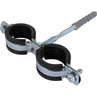 Крепление металл. двойное STOUT (32-35) 1"+ шпилька, шуруп, дюбель пластик (50) SAC-0020-200001