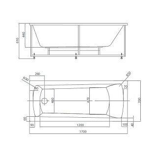 Ванна акриловая Либра 170х70