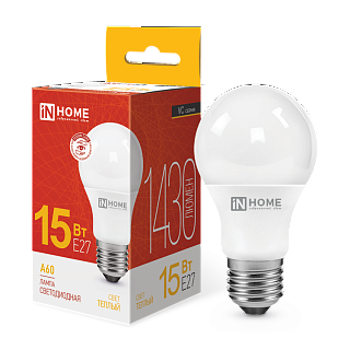 Лампа светодиодная LED-A60-VC 15Вт грушевидная 3000К теплый E27 1430лм 230В IN HOME 530127