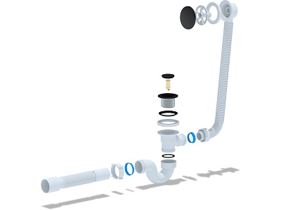 Обвязка для ванны клик-клак ЧЕРНЫЙ 1 1/2"*40 перел с гиб.трубой 375*40*50 АниПласт EC155BL (4)