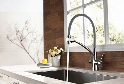 Смеситель д/кухни "COMFORT"  (3071С-Gray) 35 мм. под фильтр с гибким изливом серый LEMARK ВЫГОДА!!