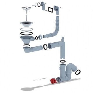 Сифон 3 1/2х40 смещенный, с отводом для ст. м., гибким круглым и прямоугольным переливом F5345S (20)