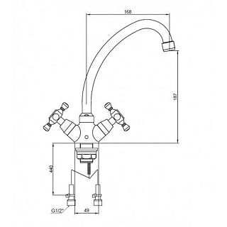 Смес д/кухни Kaiser Carlson Style крест (латуные трубки) (11133) АКЦИЯ
