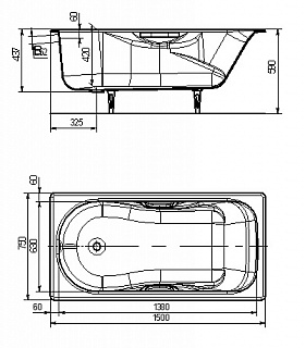 Ванна чугунная эм. 1,5х0,75 Новокузнецк Сибирячка У + ножки