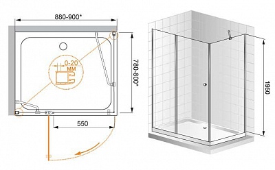 ДУШЕВОЙ УГОЛОК CEZARES ELENA-AH-1 100/80-P-Cr-R