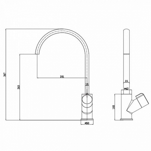Смес д/кухни Kaiser Ziinger боковой ф40 (35044)