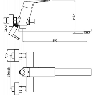Смеситель д/ванны GRANO черный/хром d35  длинный излив  35L35Р ARGO 43493/35781 ВЫГОДА!!