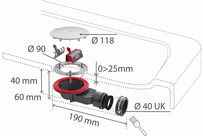 Сифон д/душевого поддона  SLIM с мембраной D90 высота 40мм  (30723365)