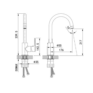 Смеситель для кухни с каналом для фильтрованной воды, Cuba, IDDIS, CUBSBFJi05
