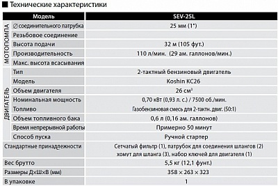 Бензиновая мотопомпа для загрязненных вод Koshin SEV-25L (2-тактный двигатель)