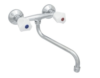 Смеситель настенный двухручк белый ЦС-СМ 294 кер. L-240 круглый (СМ508901)