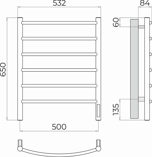 Полотенцесушитель "Классик" 500х650 П6 электро графит (RAL 7024) TERMINUS 