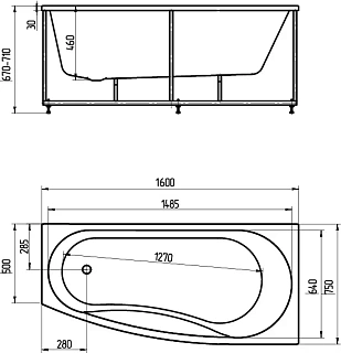 Ванна акриловая Пандора 160х75 правая